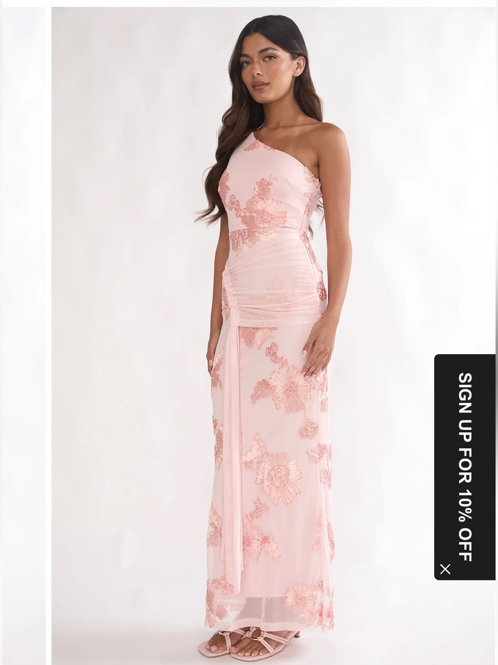 One-Shoulder Pink Floral Evening Gown